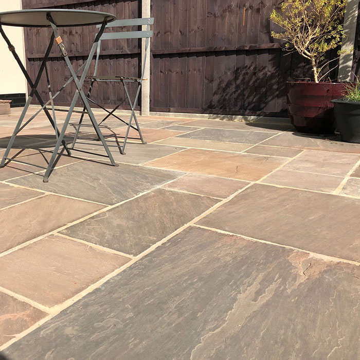 Classic autumn umber sandstone patio slabs